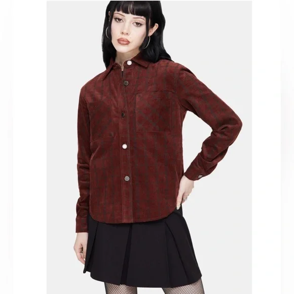 NWT Disturbia Terracotta Check Cord Shirt size US 8 - Picture 5 of 10